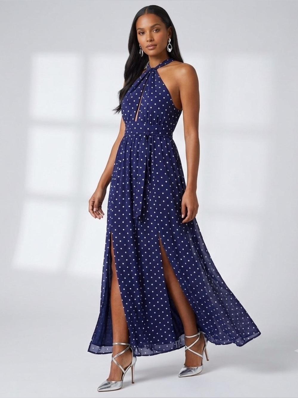 FOREVER 21 Women Polka Dot Halter Maxi Dress**